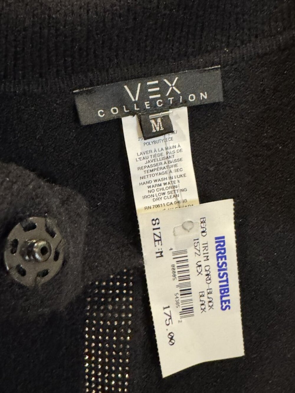 NWT Vex Collection Rhinestone Beads Trim Black Cardigan M Snap Closure Classic - Picture 6 of 10